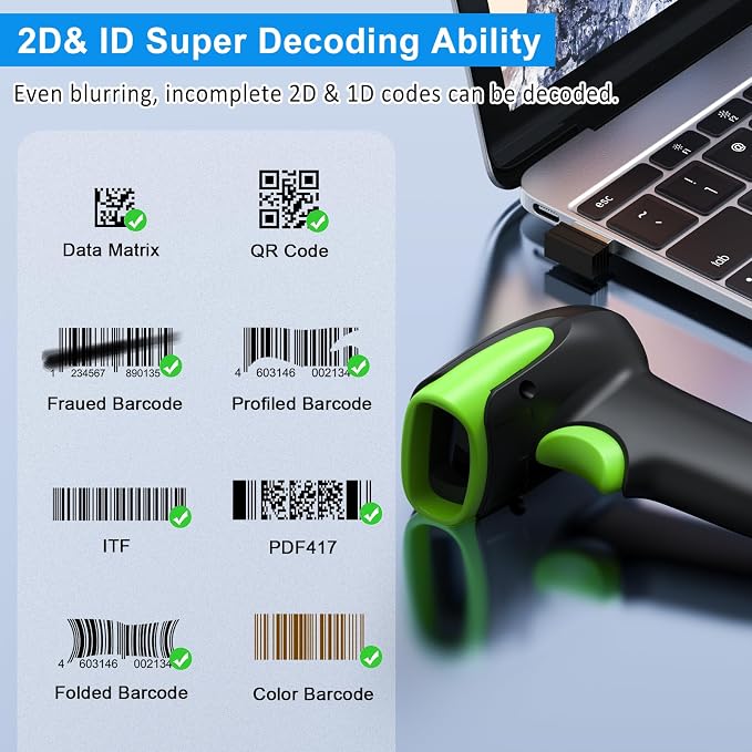 Symcode Wireless Bluetooth Barcode Scanner, 2D 1D QR Code Automatic Fast - Image 5