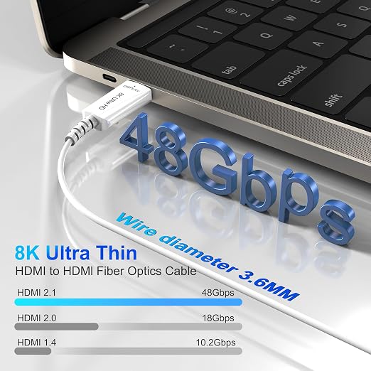 8K Fiber Optic HDMI Cable 65 FT, 8K@60Hz 4K@240Hz, Thin Extra Long HDMI Cable - Image 2
