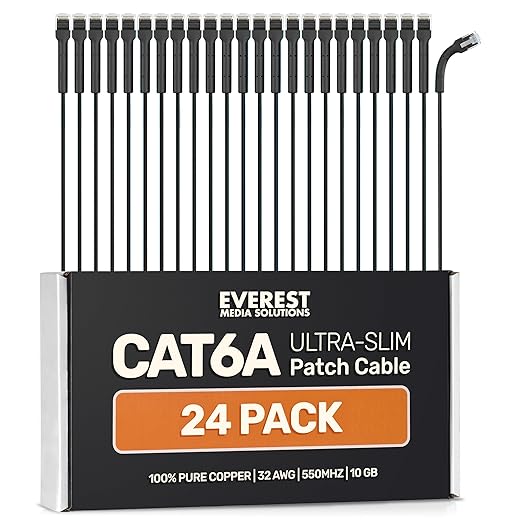Everest Ultra Slim Cat6a Ethernet Patch Cables 7ft Black by EverestMediaSolutions