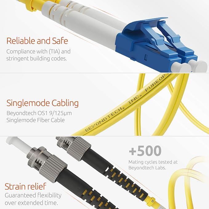 BEYONDTECH 1m LC to ST Fiber Patch Cable – UPC Single-Mode Duplex Fiber Optic - Image 4
