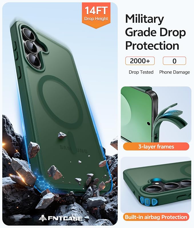 FNTCASE for Samsung Galaxy S25 FE Case: Magnetic Translucent Matte Military - Image 5