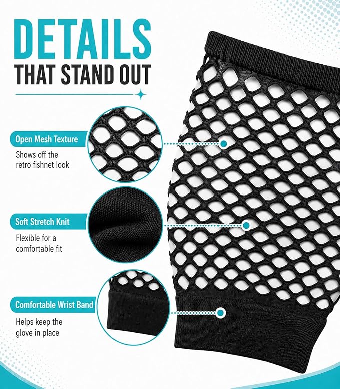 Seeksmile Women's Girls 80's Theme Party Emo Fingerless Arm Fishnet Gloves - Image 5