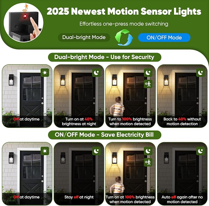 2-Pack Upgraded Motion Sensor Outdoor Wall Lights, 10.6” Small Dusk to Dawn - Image 3