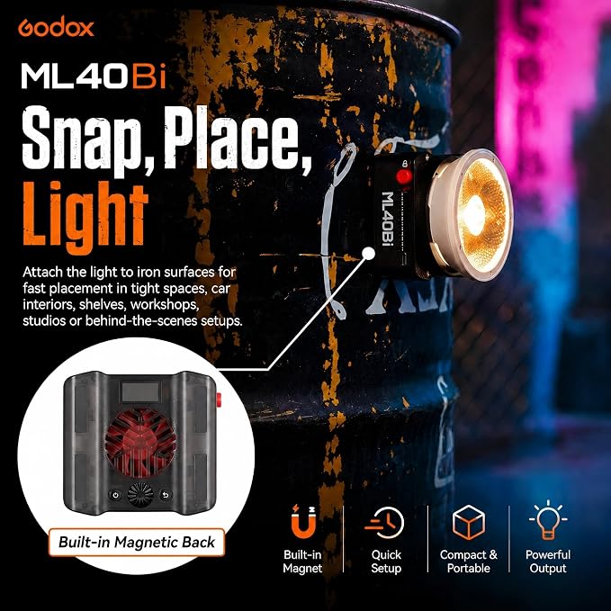 Godox ML40Bi Bi-Color LED Video Light, Portable COB Photography Light - Image 7