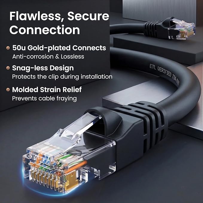 GEARit Cat 6 Ethernet Patch Cable 14 ft Black Cat6 Patch Cables 14ft - Image 4