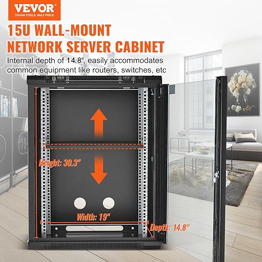 VEVOR 15U Wall Mount Network Server Cabinet, Server Rack Cabinet Enclosure - Image 2