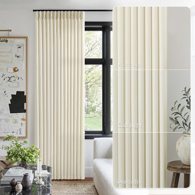 Cream Beige Pinch Pleated Linen Curtains 84 Inch 4 Panels Set - Image 2