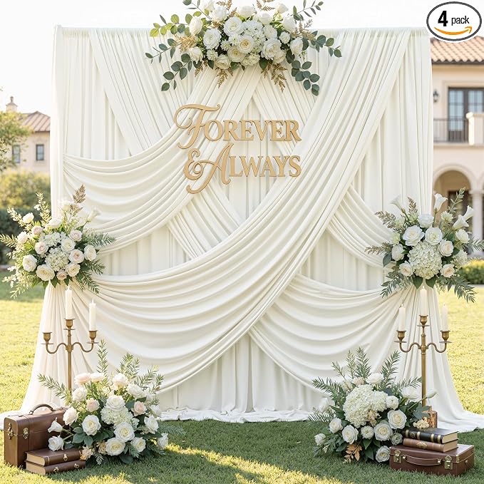 20ft x 12ft Wrinkle Free Ivory Backdrop Curtains by CO-AVE