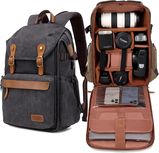 Vintage Canvas Camera Backpack for DSLR/Mirrorless & Drone, Waterproof - Image 2