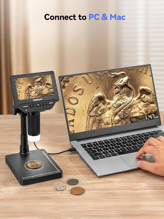 TOMLOV DM4W Microscope with Weighing Scale: 4.3" Digital Coin Microscope with - Image 7