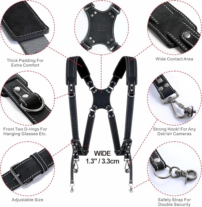 Padwa Lifestyle Black Frosted Dual Camera Harness Strap - Image 5