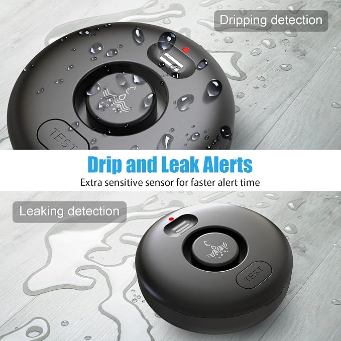 5 Pack Black Water Leak Alarm Detector, 120dB Loud Alert Water Sensor, IP66 - Image 2