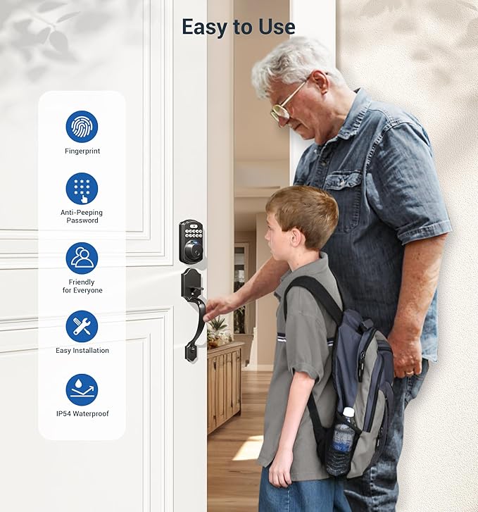 Veise Fingerprint Door Lock Set, Keyless Entry Door Lock, Front Handle Set - Image 6