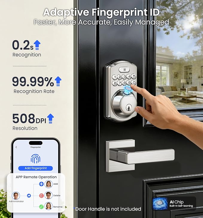 Veise VE012W Built-in WiFi Fingerprint Smart Lock, App Remote Control, - Image 4