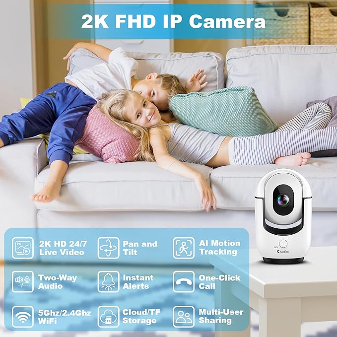 Cloarks 2K Pan/Tilt Security Camera, WiFi Indoor Cameras - Image 3