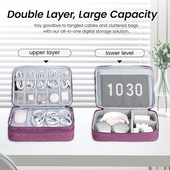 Large Electronic Organizer Travel Case, Double Layer Tech Accessories Bag - Image 4