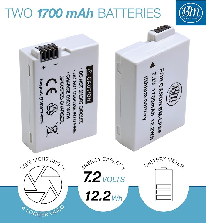 BM Premium 2-Pack LP-E8 Batteries and Dual Battery Charger Kit - Image 2