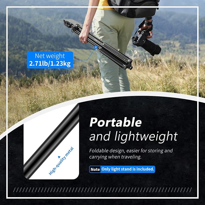 Neewer Photography Light Stand, 3-6.6ft/92-200cm Adjustable Sturdy Tripod Stand - Image 7