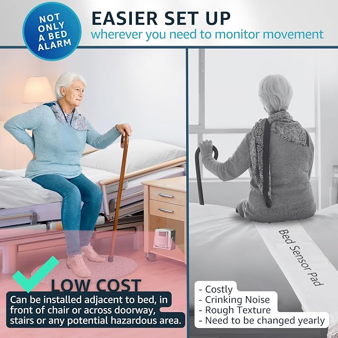Bed Alarm Caregiver Pager with 2 Wireless Motion Sensors Alarm Indoor Fall - Image 5