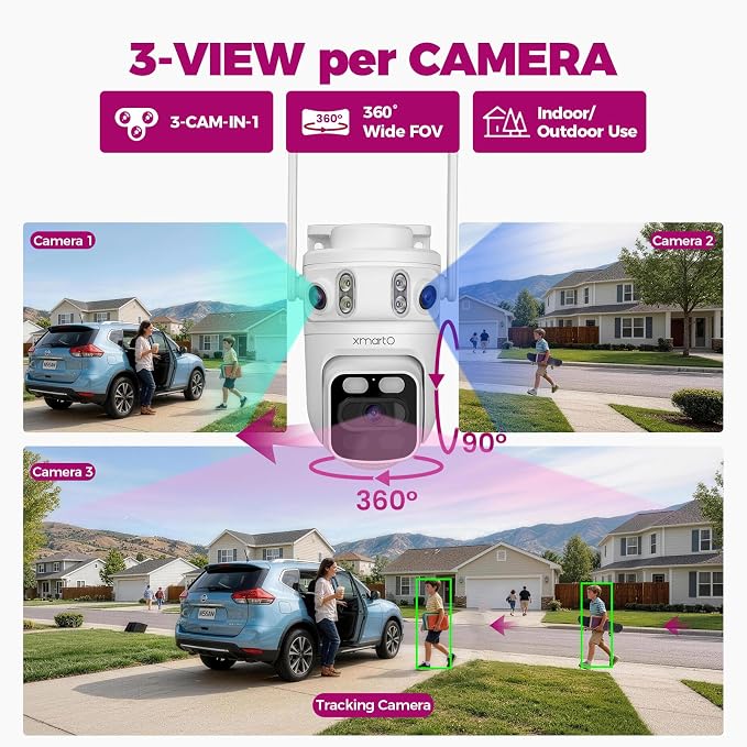 XMARTO 6MP Tri-Lens 4-Cam 500GB WiFi Mesh Security Camera System, 16CH 4K H.265 - Image 2