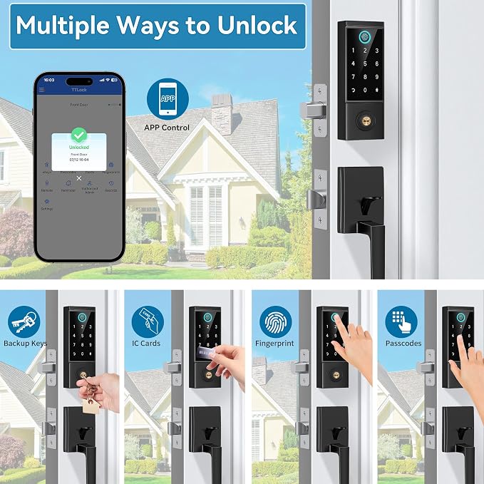 BEBASIA Smart Door Lock with Front Door Handle Set, Heavy Duty Fingerprint - Image 3