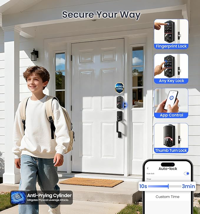 Veise VE017-D Smart Fingerprint Front Door Lock Set, App Control, 8-in-1 - Image 6