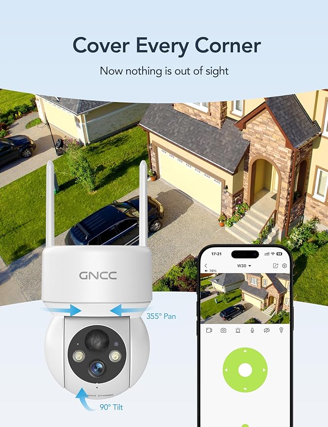 GNCC Solar Security Cameras Wireless Outdoor 2.4G WiFi, 360° View, - Image 3