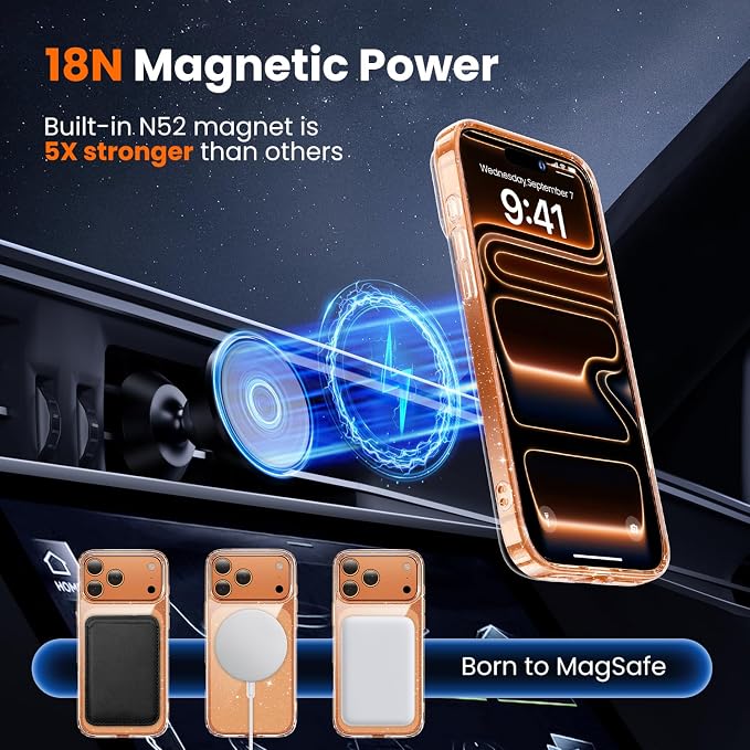 toushion 3 in 1 for iPhone 17 Pro Case Clear Glitter, Fits MagSafe, Not - Image 4