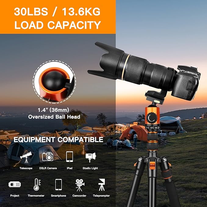 82" Tall Camera Tripod Heavy Duty, Victiv Aluminum DSLR Tripod Monopod - Image 5