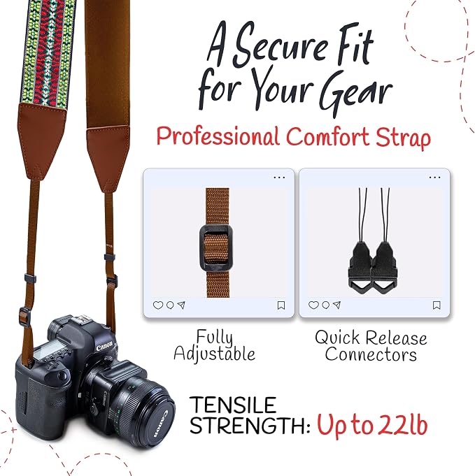 Art Tribute Camera Strap For Photographers Padded Universal Fit Neck Shoulder & - Image 4