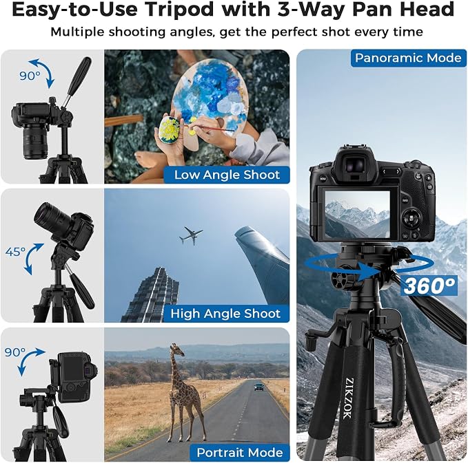 75" Camera Tripod, Heavy Duty Aluminum Camera Stand - Image 4