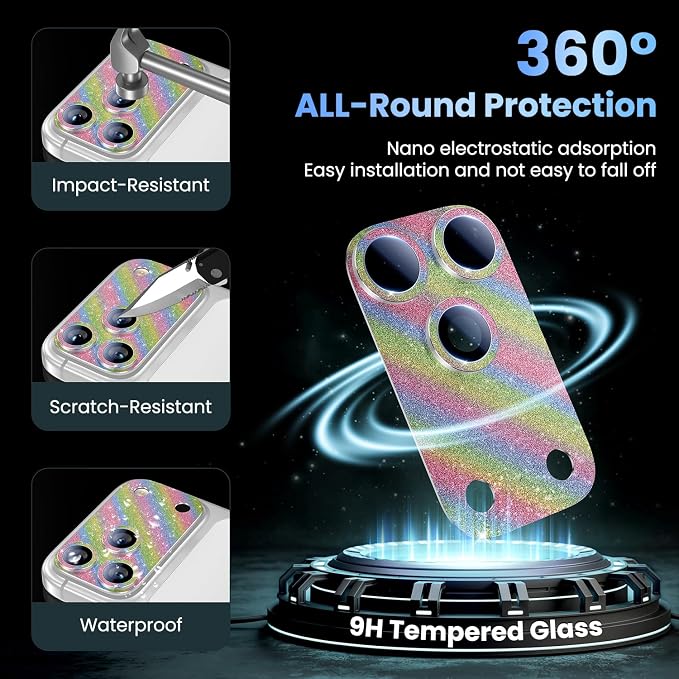 Uyiton for iPhone 17-Pro Camera-Lens Protector: Bling Metal Tempered Glass Rear - Image 2