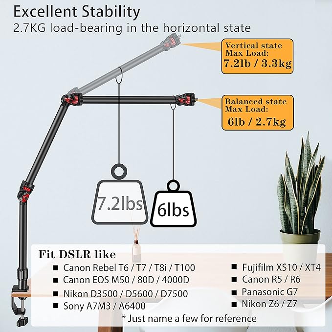 Overhead Camera Mount Desk Stand, 3-Section Flexible Detachable Articulating Arm - Image 6