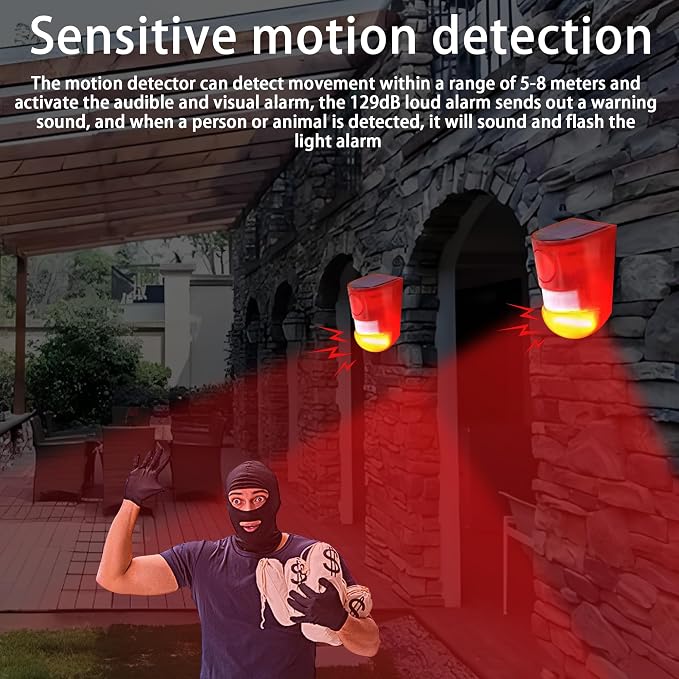 Solar Sound & Light Alarm Outdoor Motion Sensor, 129db Siren Sound Alert - Image 5