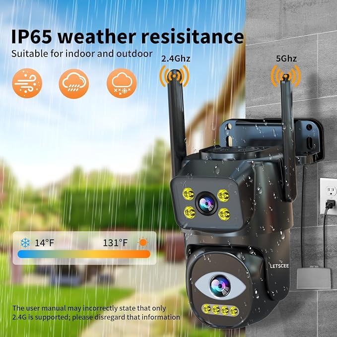 LETSCEE Dual Lens WiFi Security Camera Outdoor, 2.4G/5G PTZ Outdoor Plug-in - Image 8