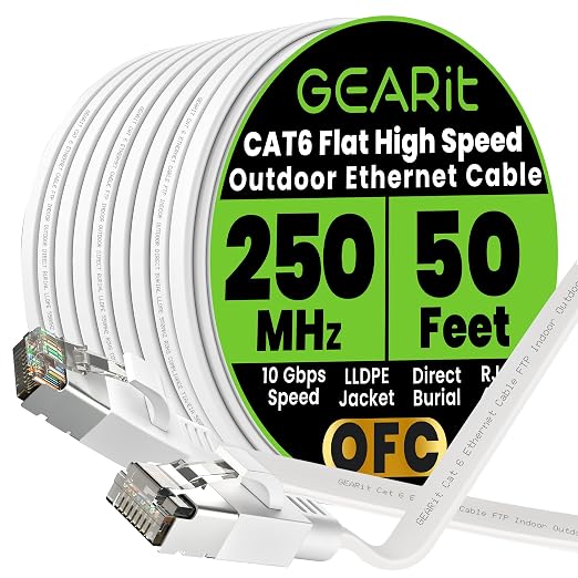 GEARit Cat 6 Outdoor Flat Ethernet Cable Direct Burial Rated LLDPE Jacket by GEARit
