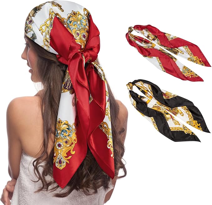 Senker Fashion 35" Head Scarf for Women, Pirate Costume Accessories Silk Red by SenkerFashion