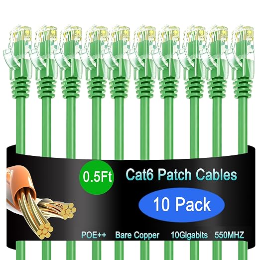 Cat6 Ethernet Patch Cable 0.5 ft, Cat6 Patch Cable by Lysymixs