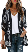 Women's Floral Print Puff Sleeve Kimono Cardigan Loose Cover Up Casual Blouse by CHICGAL