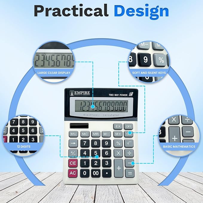 Empire Desk Calculator with Large Key Buttons, 12-Digit Large Eye-Angled Display - Image 3