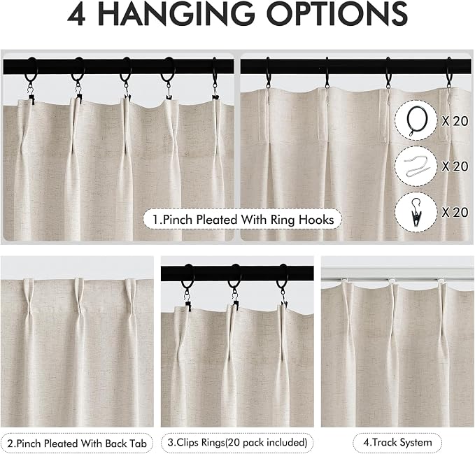 Memory Trained Pinch Pleated Curtains 72 Inches Long, Viral Linen Pinch Pleat - Image 5