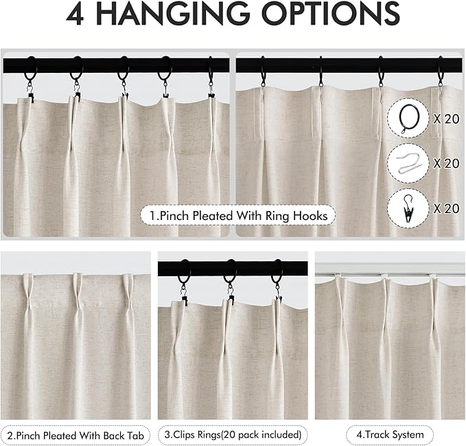 Memory Trained Pinch Pleated Curtains 132 Inches Long, Viral Linen Pinch Pleat - Image 5