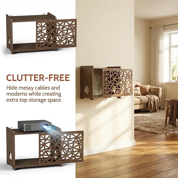 Upgrade Pine Wooden Router Box Hider, Large Capacity Projector Shelf Wall - Image 7