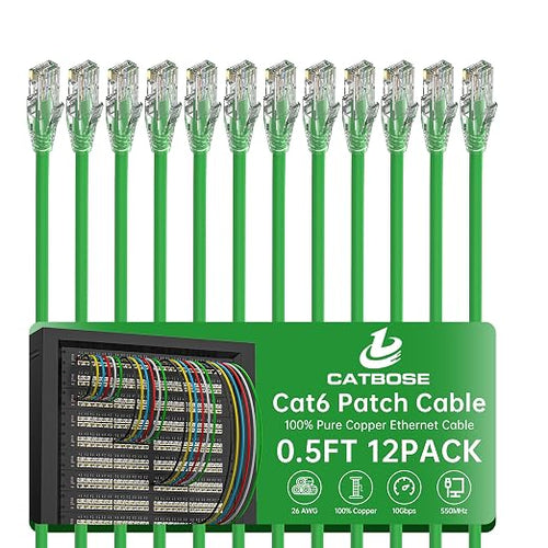 0.5 Foot Cat6 Patch Cables, Solid Pure Copper Patch Cord, Cat 6 Ethernet Cable by CatBose