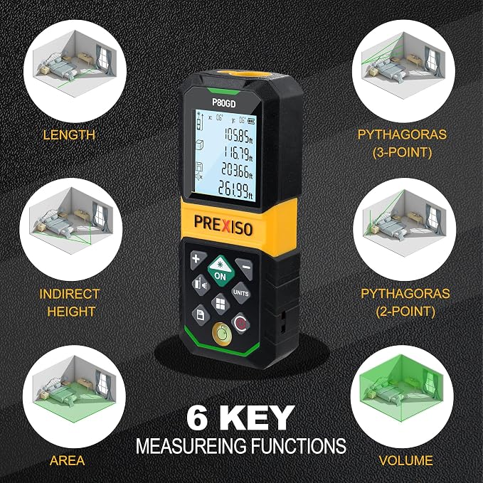 PREXISO Laser Measure Rechargeable, 265Ft Green Beam Laser Measurement Tool - Image 5