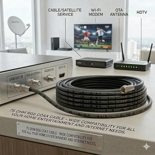 KUNOVA RG-6 Coaxial Cable with Compression Connectors, 3.5 GHz, Weather-Sealed - Image 3