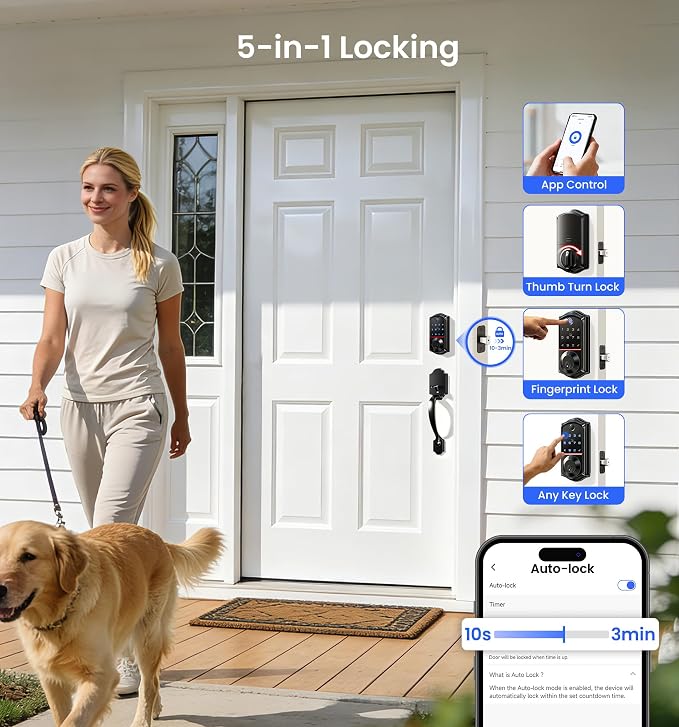 Veise VE017 Fingerprint Smart Door Lock, App Control, 8-in-1 Keyless Entry - Image 6