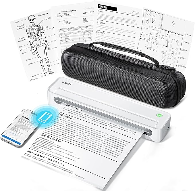 D90E Inkless Portable Printer for Travel, Supports 8.5 x 11 Inch Thermal Paper by ETIKEZ