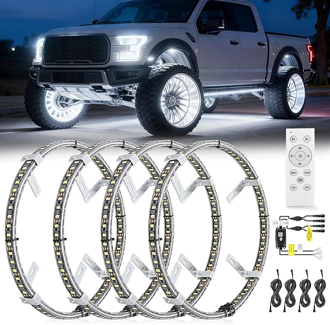 Nilight 4PCS 17inch Double Row LED Wheel Ring Lights Pure White by Nilight