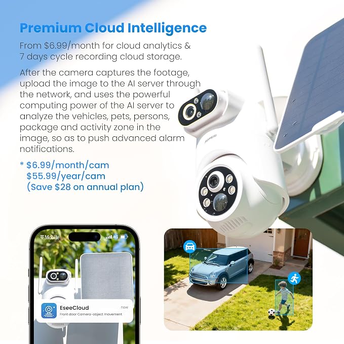 Eseecloud 4-Cam Kit, Dual Lens Solar Security Camera Wireless Outdoor System - Image 6